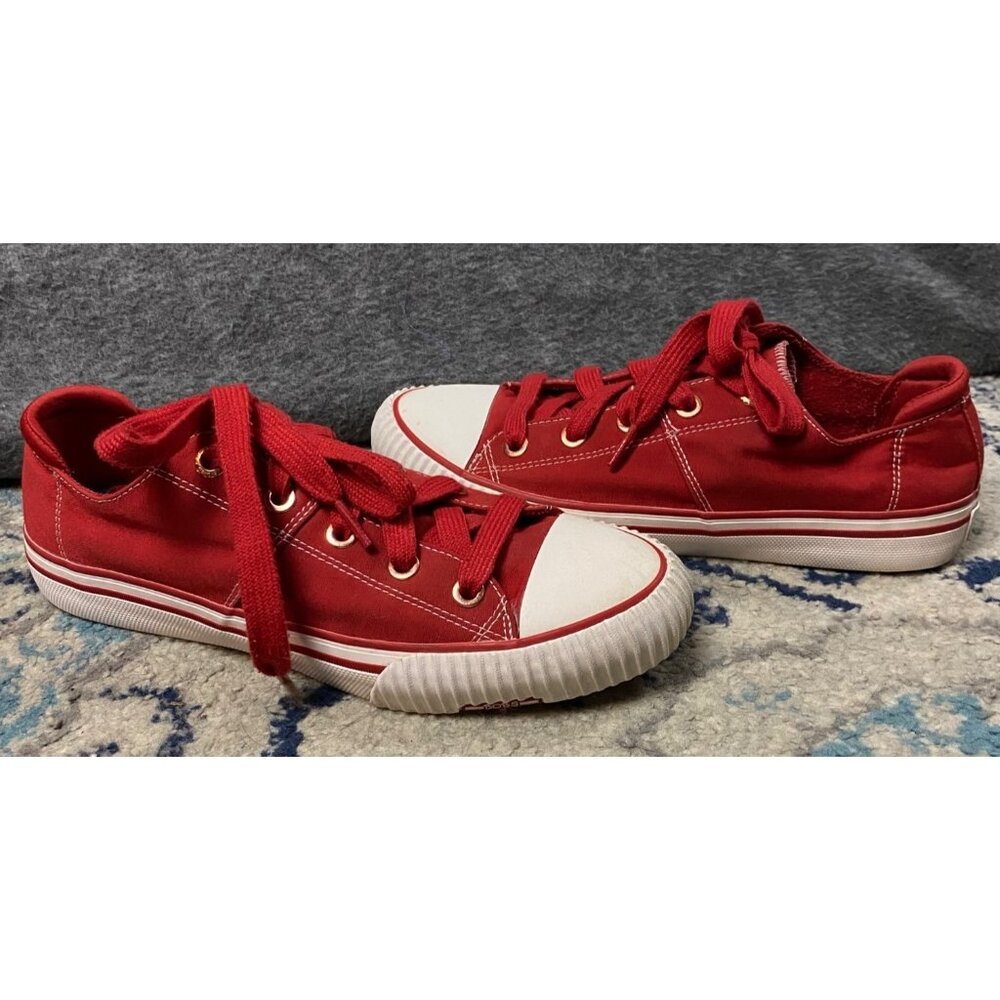 BOBS Skechers Arch Fit Red Canvas Sneakers Womens US 9 Lace-Up 114262 Comfort